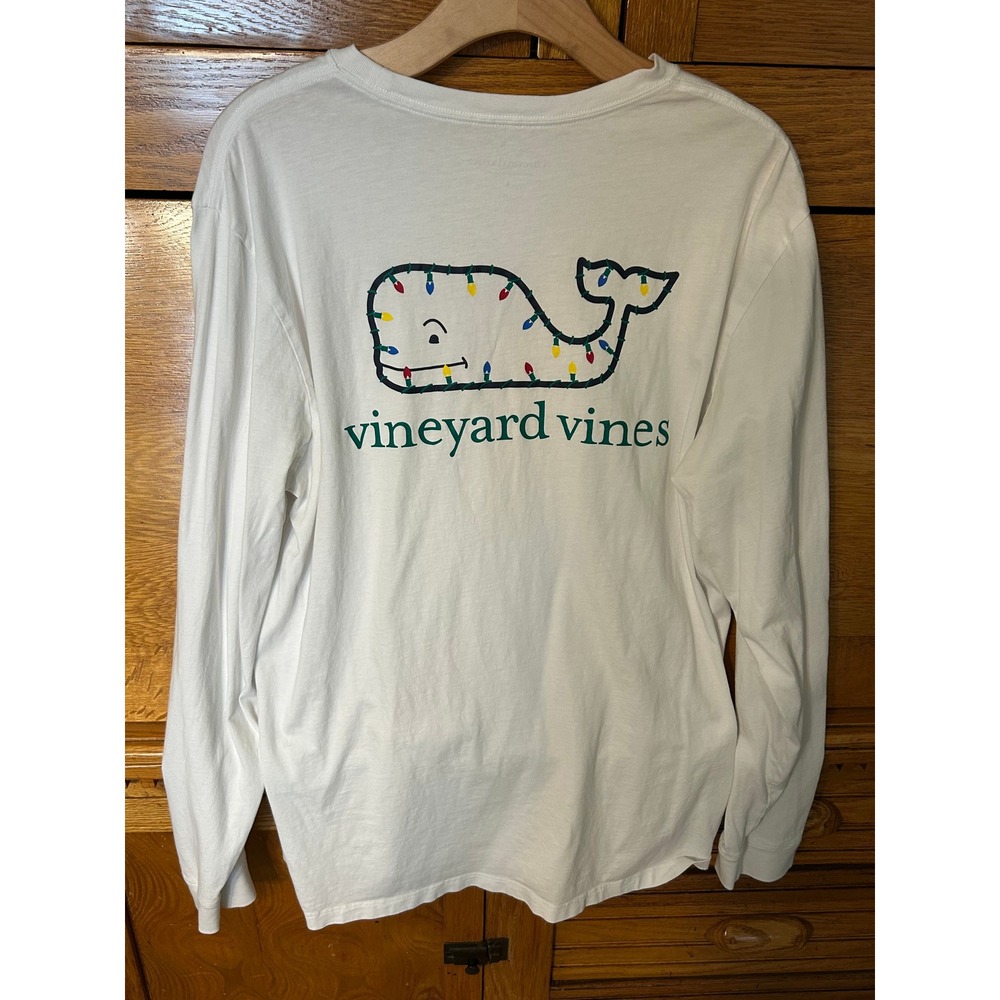 Vineyard Vines Preppy Coastal Christmas Lights Whale Long Sleeve Pocket T-Shirt